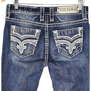 Rock Revival Giselle Bootcut Jeans Womens Sz 28‎ Y2K Thick Stitch Medium Wash